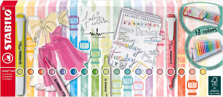 Textmarker - STABILO swing cool - 18er Tischset - mit 8 verschiedenen Leuchtfarben & 10 Pastellfarbe