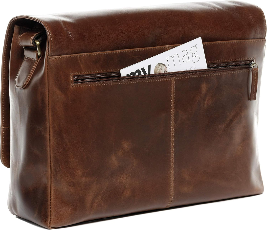 SID & VAIN® Messenger Bag Eton - Unisex Umhängetasche XL gross Ledertasche fit 15.4 Zoll Laptop mit