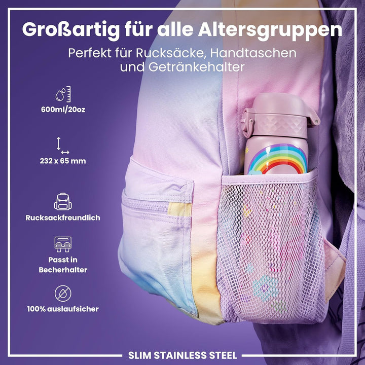 ion8 Leicht Stahl-Trinkflasche 600 ml Nicht IsoliertAuslaufsicher Einhandöffnung Sichere Verriegelun