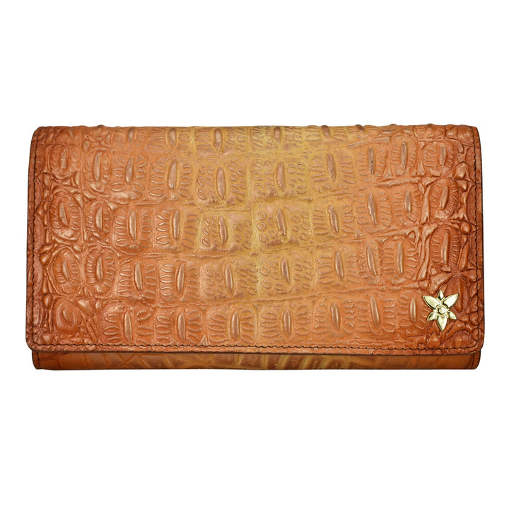 Anuschka Damen Three Fold Wallet-1150 Geldbörse, Einheitsgrösse Karamell mit Krokodilprägung
