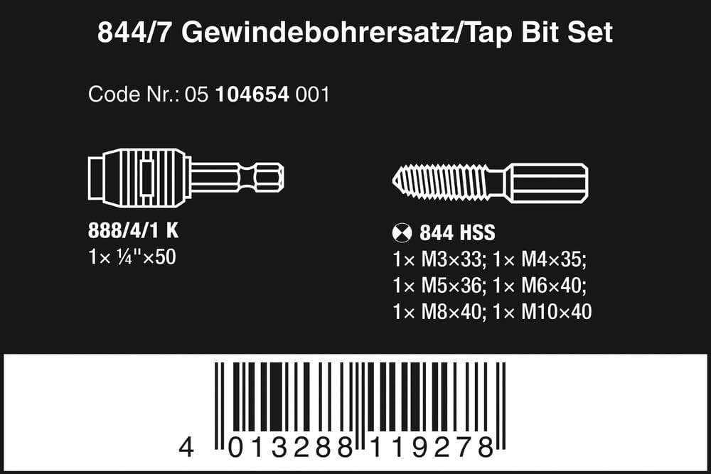 Wera Gewindebohrer-Bit-Satz 844/7, 7-teilig, 05104654001