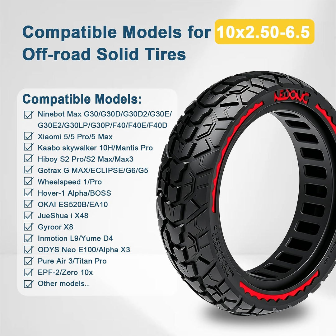 60/70-6.5 Solid Reifen 10x2.50 vollgummireifen Geländereifen für Ninebot Max G30/G30 D2/F2 Pro D/E3