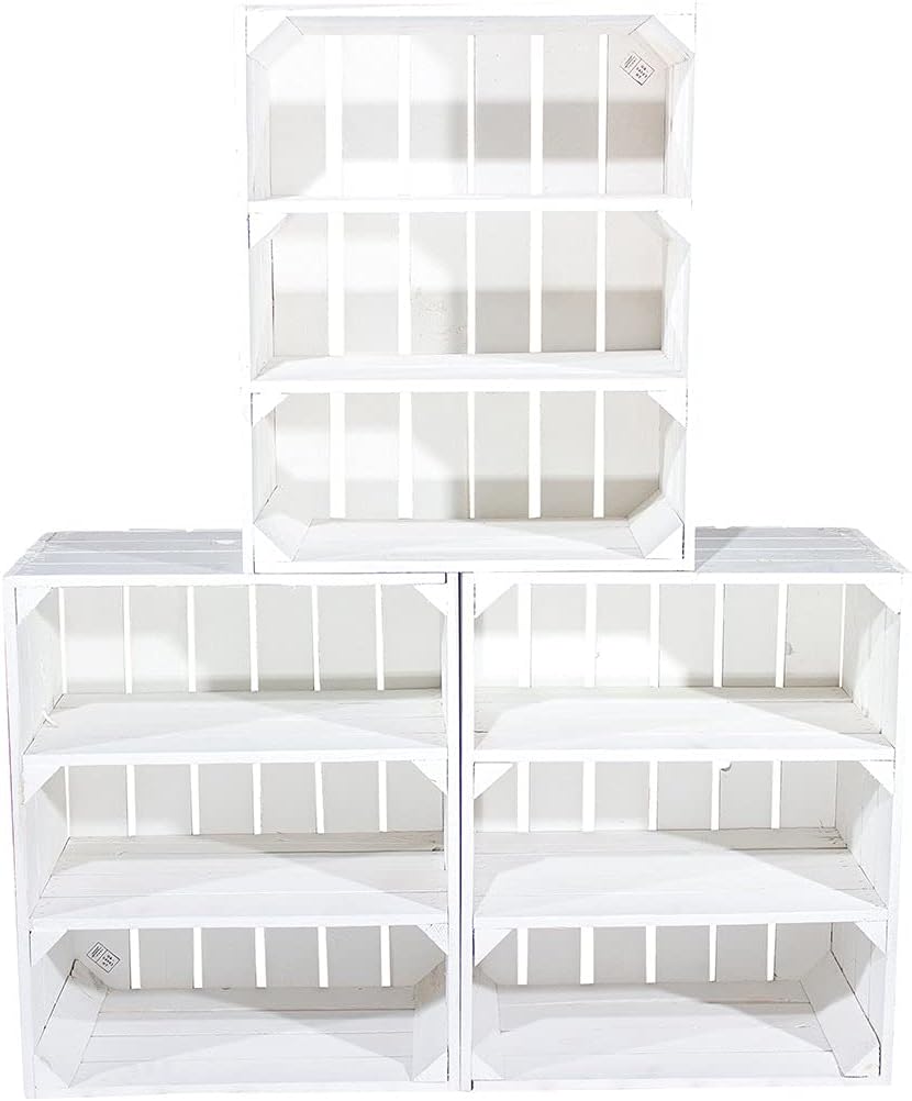 Regalkiste Tamme Weiss mit 3 Fächern weisse Obstkiste Holzkiste mit Ablagefächern - Schuhregal Büche