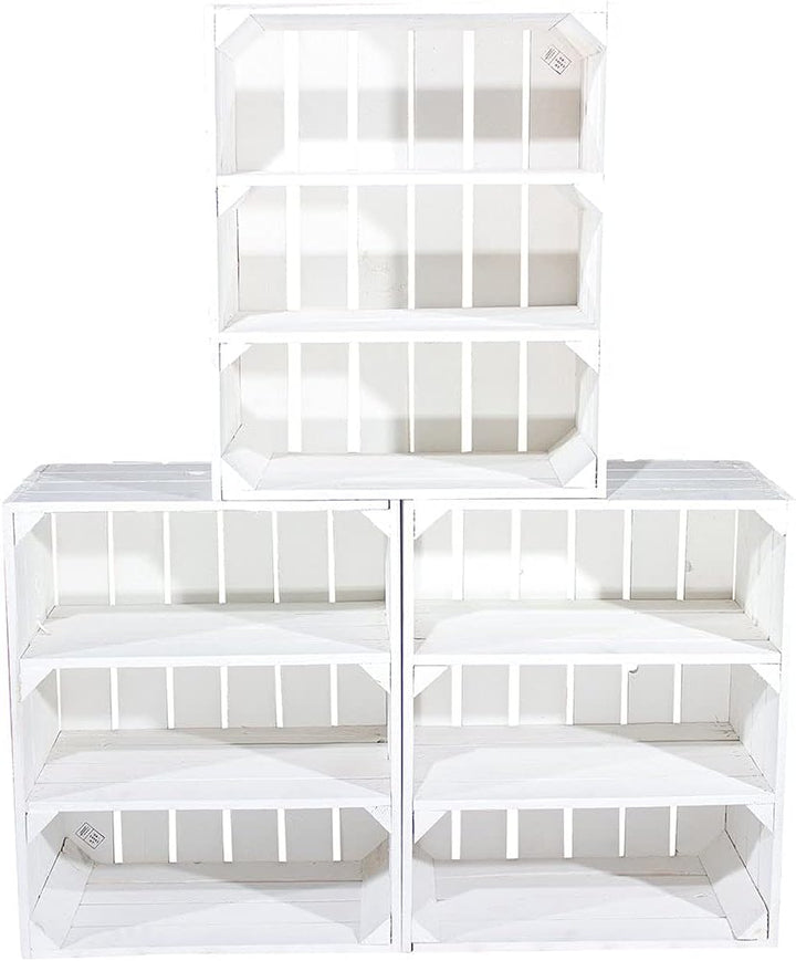 Regalkiste Tamme Weiss mit 3 Fächern weisse Obstkiste Holzkiste mit Ablagefächern - Schuhregal Büche