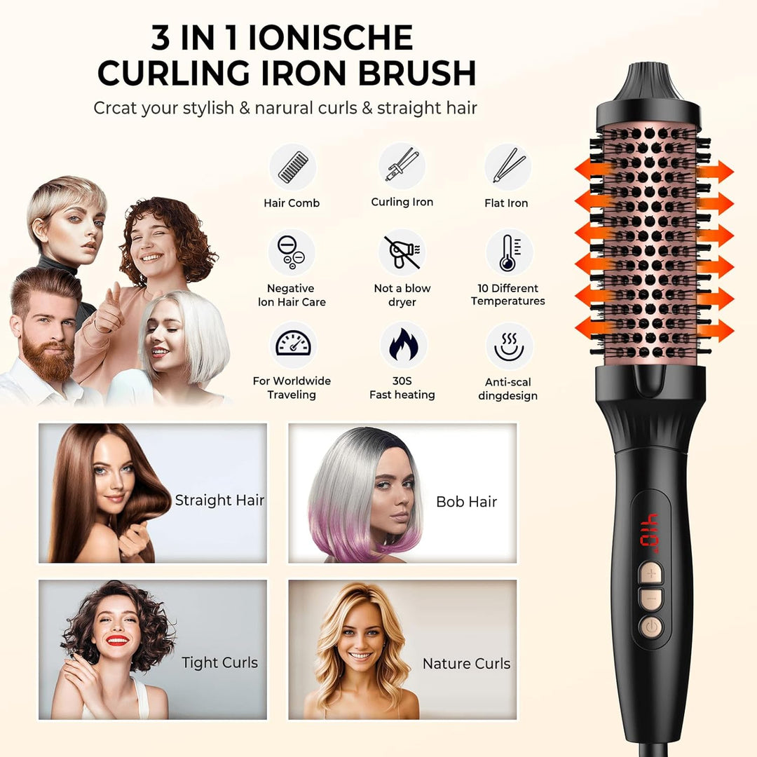 UKLISS Thermobürste Thermal Brush 38mm, Pro Ionische Thermo Rundbürste Lockenbürste mit LCD-Anzeige