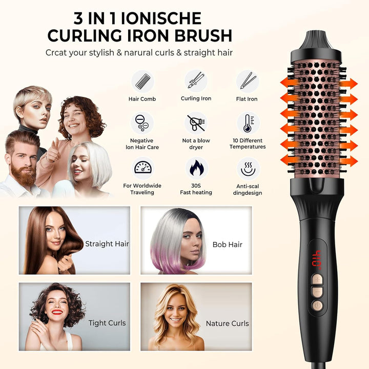 UKLISS Thermobürste Thermal Brush 38mm, Pro Ionische Thermo Rundbürste Lockenbürste mit LCD-Anzeige