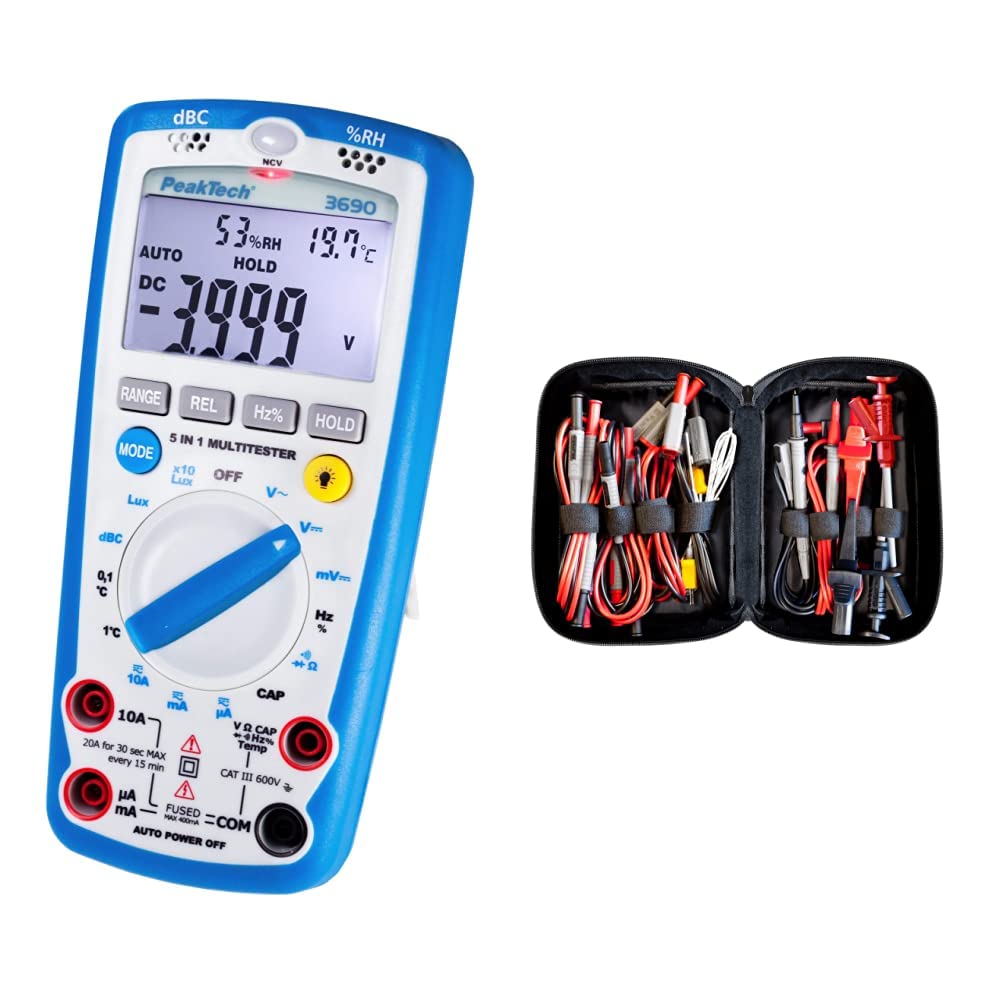 PeakTech 3690 – Digitales 5-in-1 Multimeter & Peak Tech P 8200 – Messzubehör Set für Digital Multime