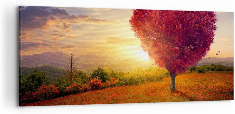 Wandbilder Dekoration Wohnzimmer Baum Wiese Blume Panorama Bilder auf Leinwand 120x50cm Leinwandbild