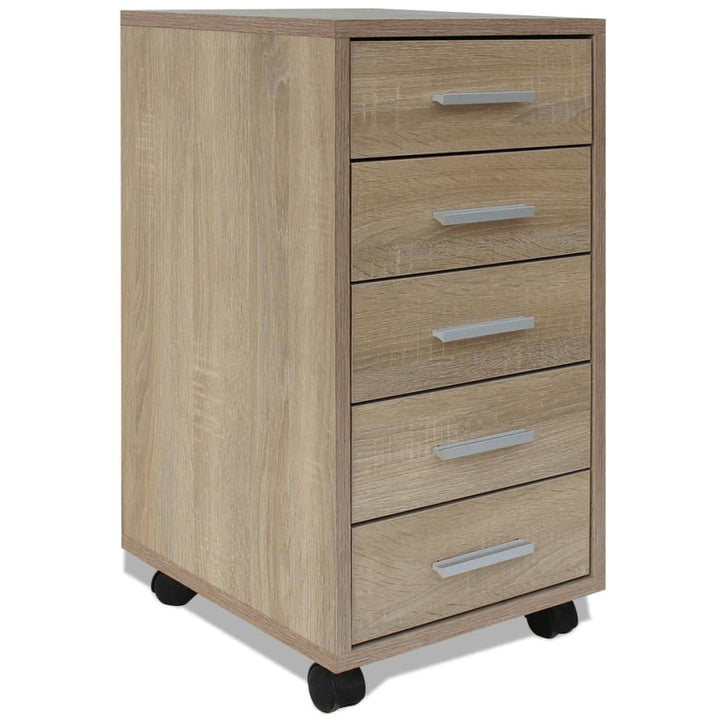 vidaXL Bürocontainer Rollcontainer Schubladenelement Büroschrank + 5 Schubladen Eiche, Eiche