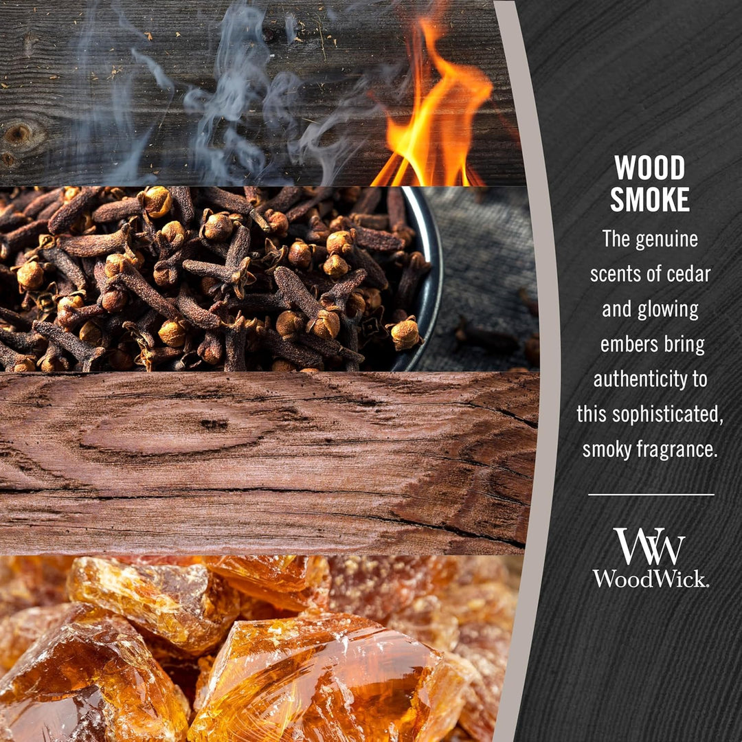 Grosse WoodWick Duftkerze im Sanduhrglas mit knisterndem Docht, Wood Smoke, bis zu 130 Stunden Brenn