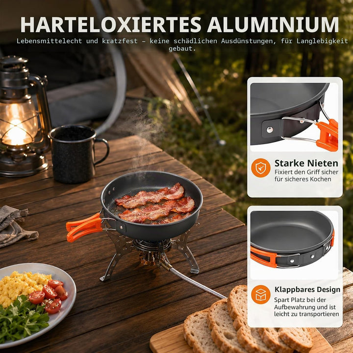 aiGear Camping Kochgeschirr Set/Outdoor Geschirr Set Aluminium | Camping Topf Kochtopf Tragbar, mit