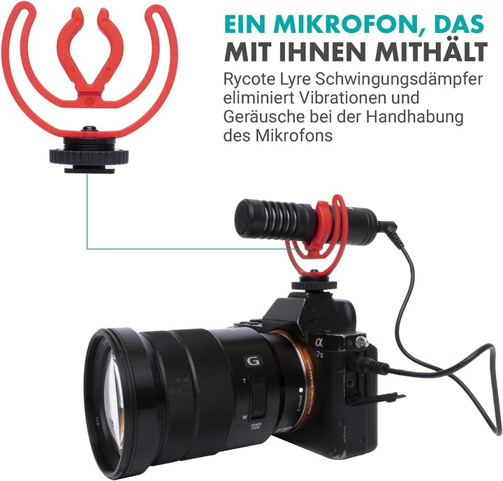 Movo VXR10-PRO Externes Videomikrofon für Kamera mit Rycote Lyre Stossdämpfer - Kompaktes Richtrohrm