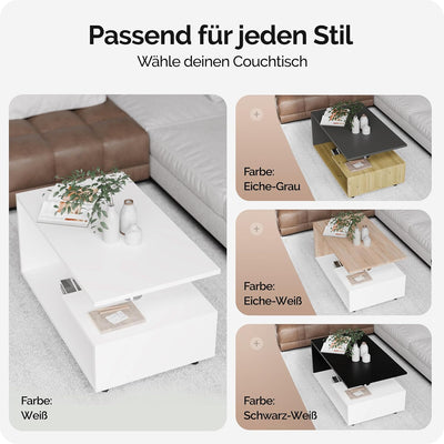 Casaria® Couchtisch Weiss Holz Stauraum Höhenverstellbar Ablage Kratzfest Modern Rechteckig Beistell