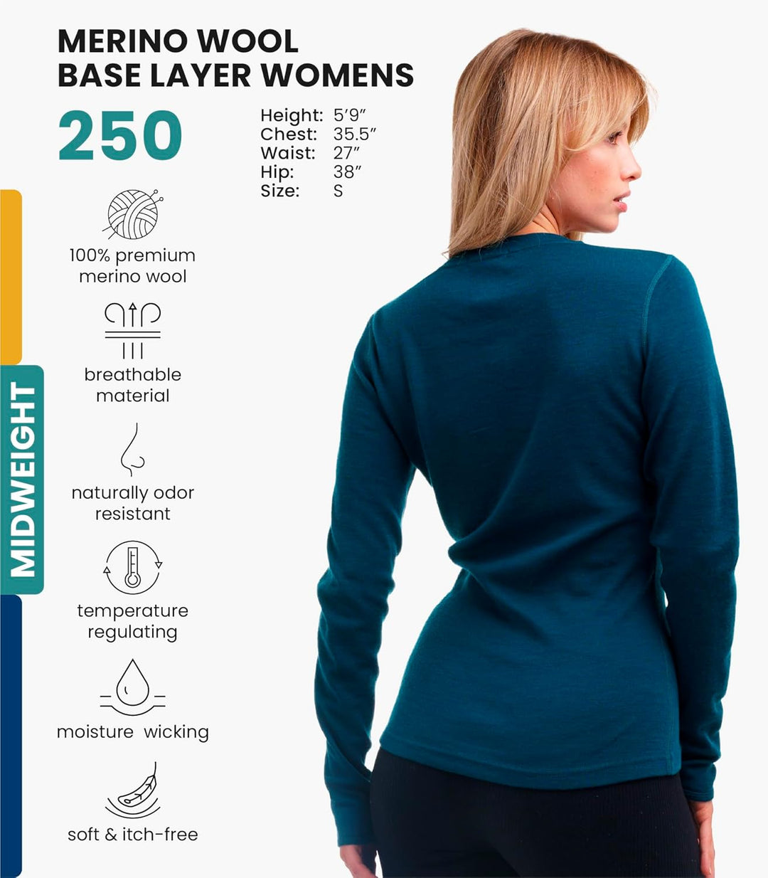 Merino.tech Merino Shirt Damen Langarm - Premium 100% Merino Unterwäsche Damen Leichte, Mittel, Schw