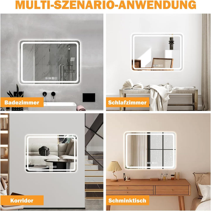 LED Badspiegel mit Beleuchtung, 50x70cm Spiegel mit Stecker, Spiegel mit Licht für Bad, Badezimmersp