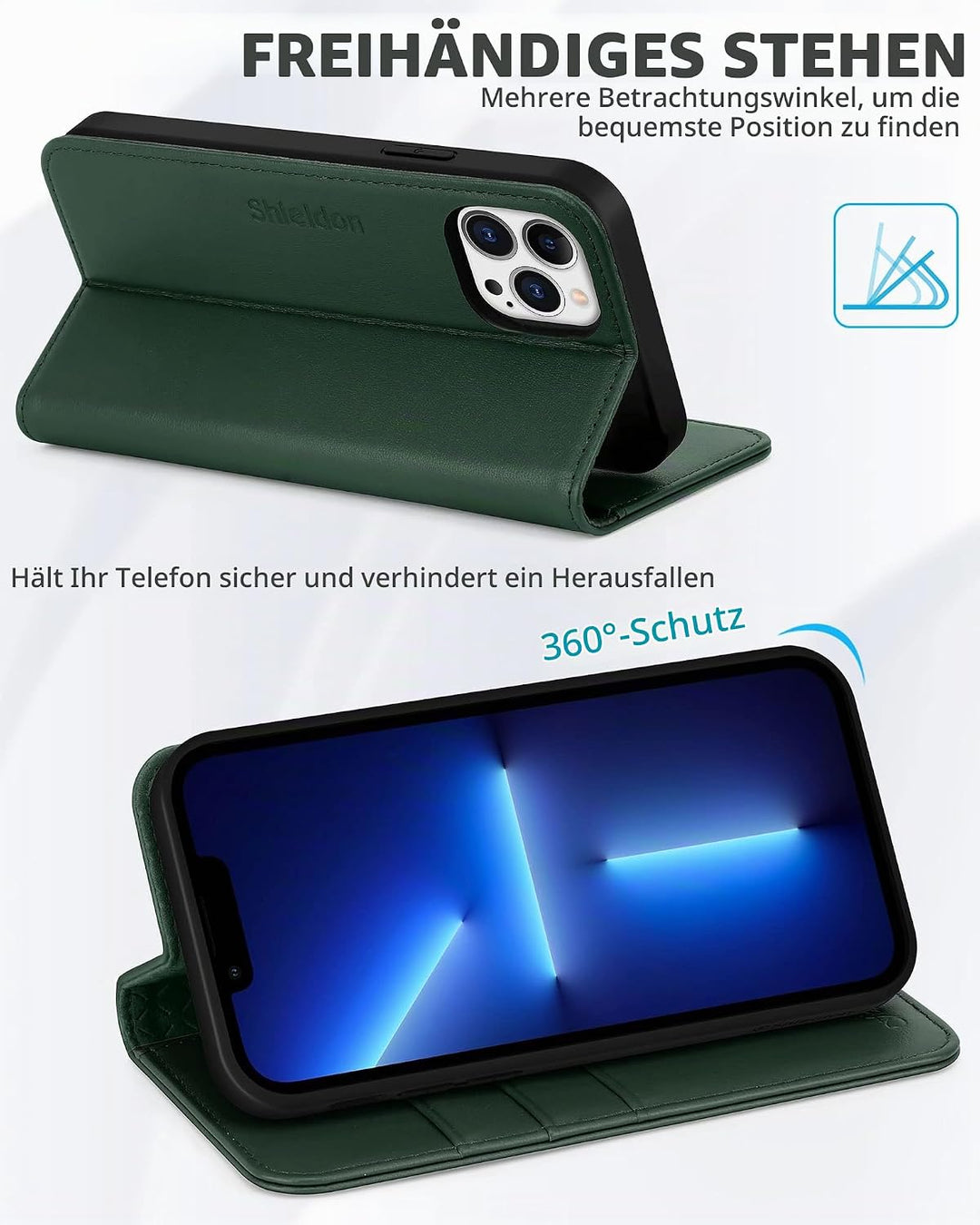 SHIELDON Hülle für iPhone 13 Pro Max Lederhülle [Echtleder] [RFID-Sperre] [Kartenfach] [Magnet] TPU