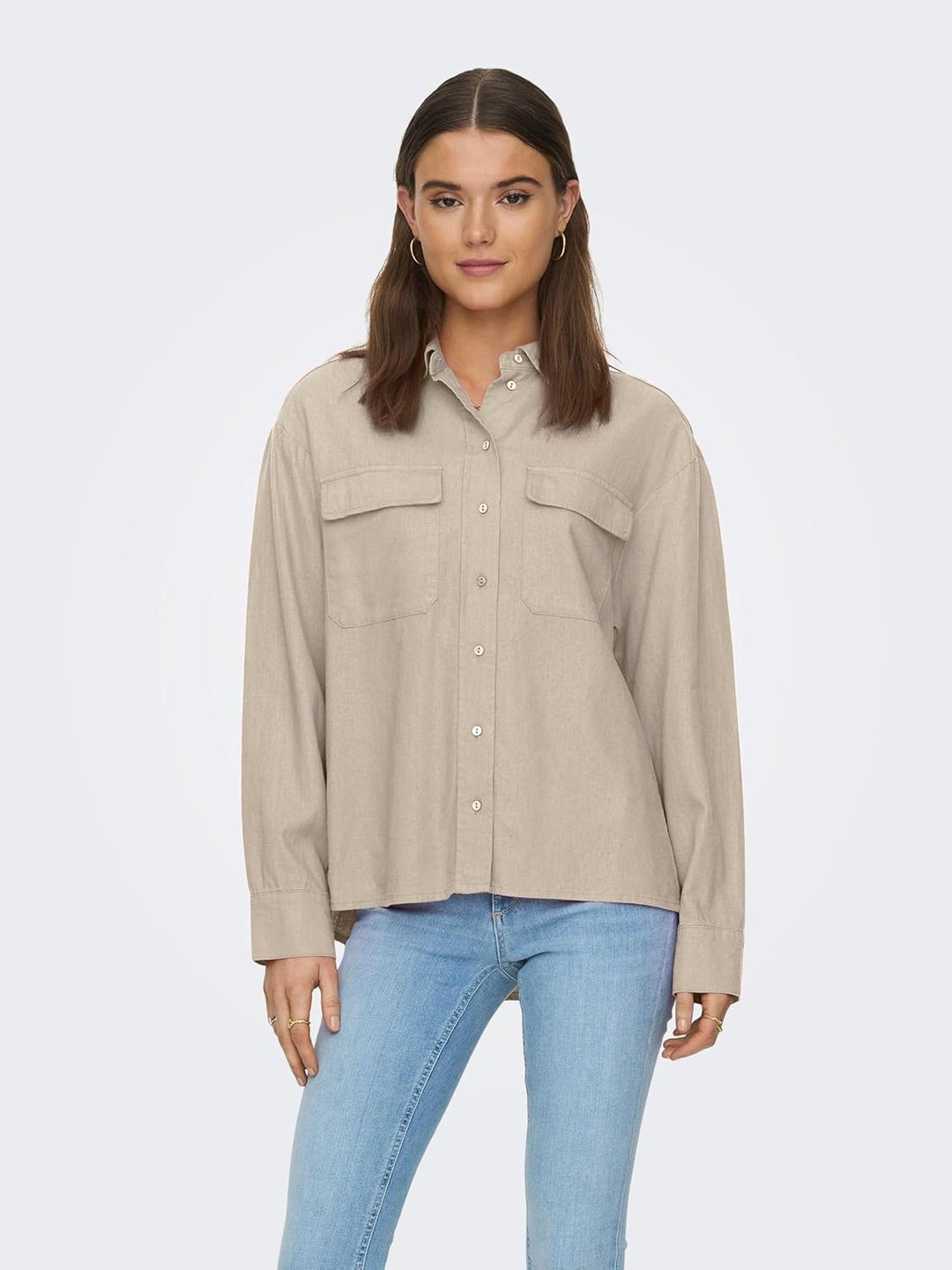 ONLY Hemd Bluse Basic Langarm Business Web Shirt Oversize Classic Leinen Oberteil ONLCARO S Oxford T