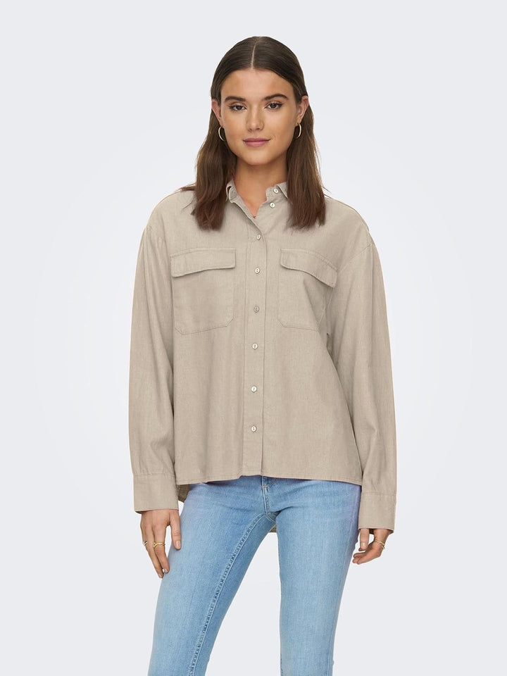 ONLY Hemd Bluse Basic Langarm Business Web Shirt Oversize Classic Leinen Oberteil ONLCARO S Oxford T