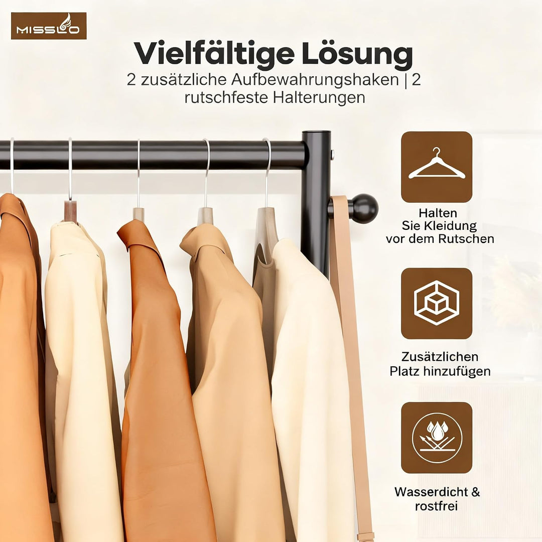 MISSLO Kleine Kleiderstange auf Rollen, Schmal Kleiderständer mit Ablagen, 152 cm Metall Garderobens