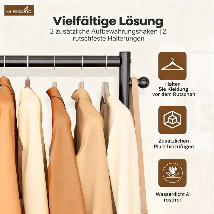 MISSLO Kleine Kleiderstange auf Rollen, Schmal Kleiderständer mit Ablagen, 152 cm Metall Garderobens