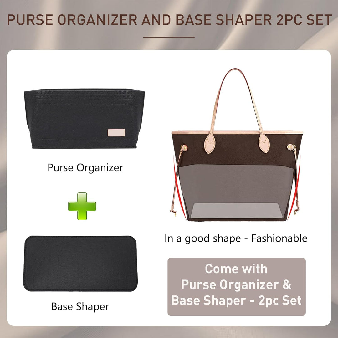 Doxo Filz Handtaschen-Organizer für LV Speedy 30, Neverfull PM (M, schwarze Tasche + schwarzer Boden