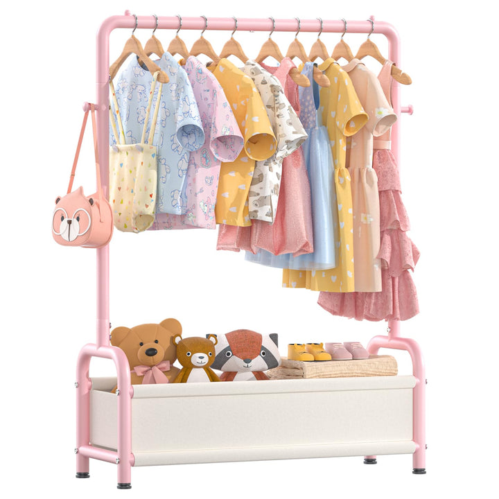 Kinder Garderobe Kleiderständer 80×30×125cm, Kinder Kleiderständer mit 2 Haken + Aufbewahrungskorb,