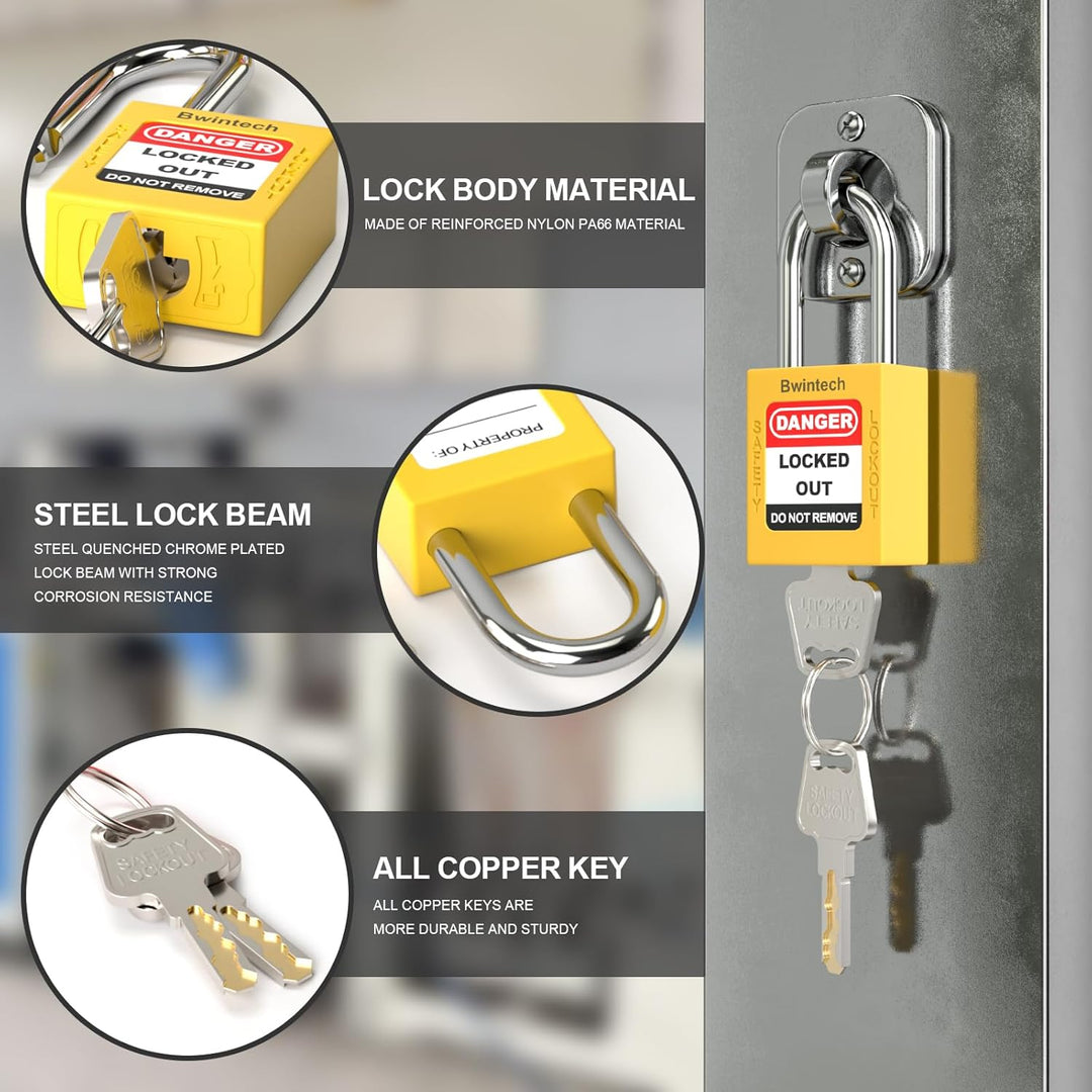 Bwintech 5 Stück 38MM verschlüsselt verschiedene gelb Sicherheitsvorhängeschloss Lockout Tagout Schl