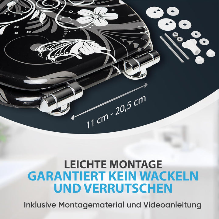 Sanilo WC Sitz mit Absenkautomatik, viele schöne schwarze Toilettendeckel zur Auswahl, hochwertige u