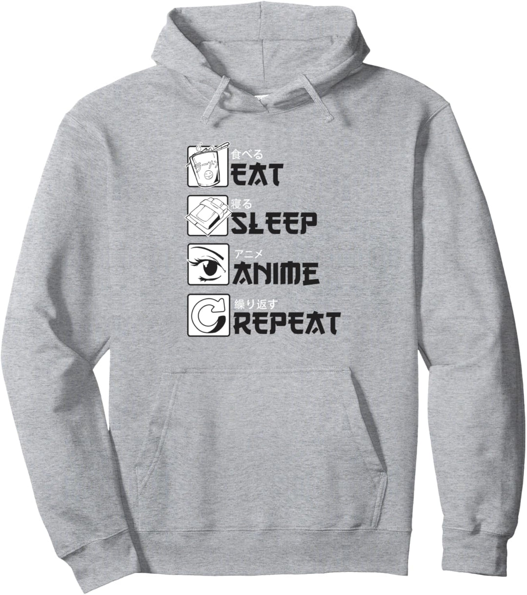 Lustiges Anime Sprüche Geschenk Eat Sleep Anime Repeat Pullover Hoodie