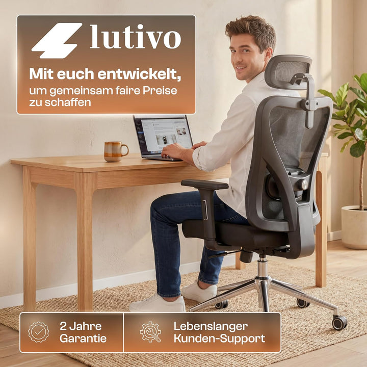 LUTIVO Alpha Bürostuhl ergonomisch [ORIGINAL] Schreibtischstuhl ergonomisch mit 11 Komfort-Einstellu