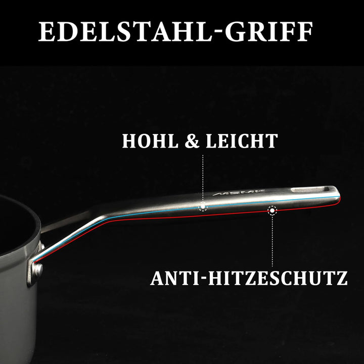 MSMK Kochtopf 16cm, 1.5L Kochtöpfe mit Deckel, Edelstahlgriff, Antihaft Topf Induktion, kratzfest, k