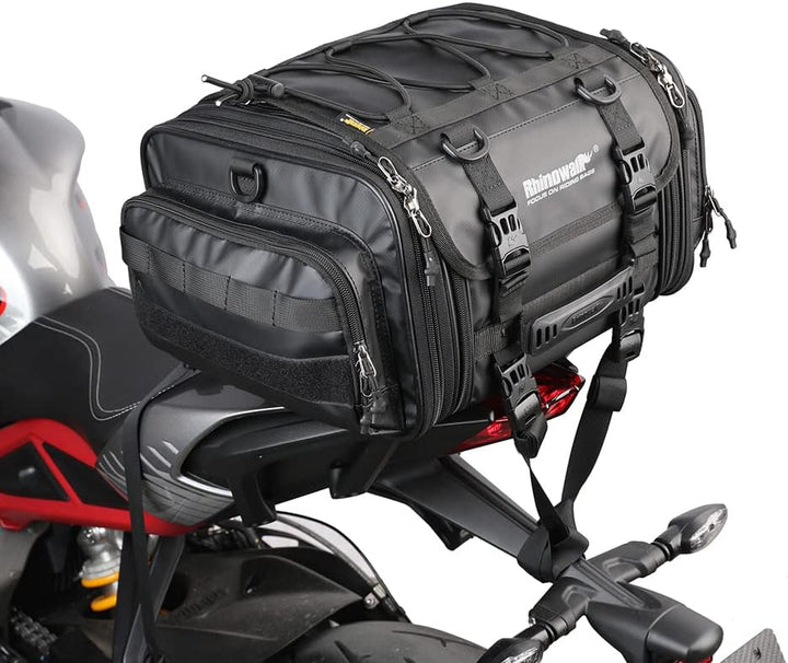 Rhinowalk Motorrad Hecktasche, wasserdichte Allwetter-/Kofferraum-/Gepäcktasche mit Sissy-Bar-Gurt,1