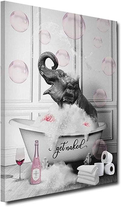 ZHONGYUTONG Badezimmer Wandbilder-Elefant in der Badewanne mit Rosa Blasen lustige Tiere Kunstdruck