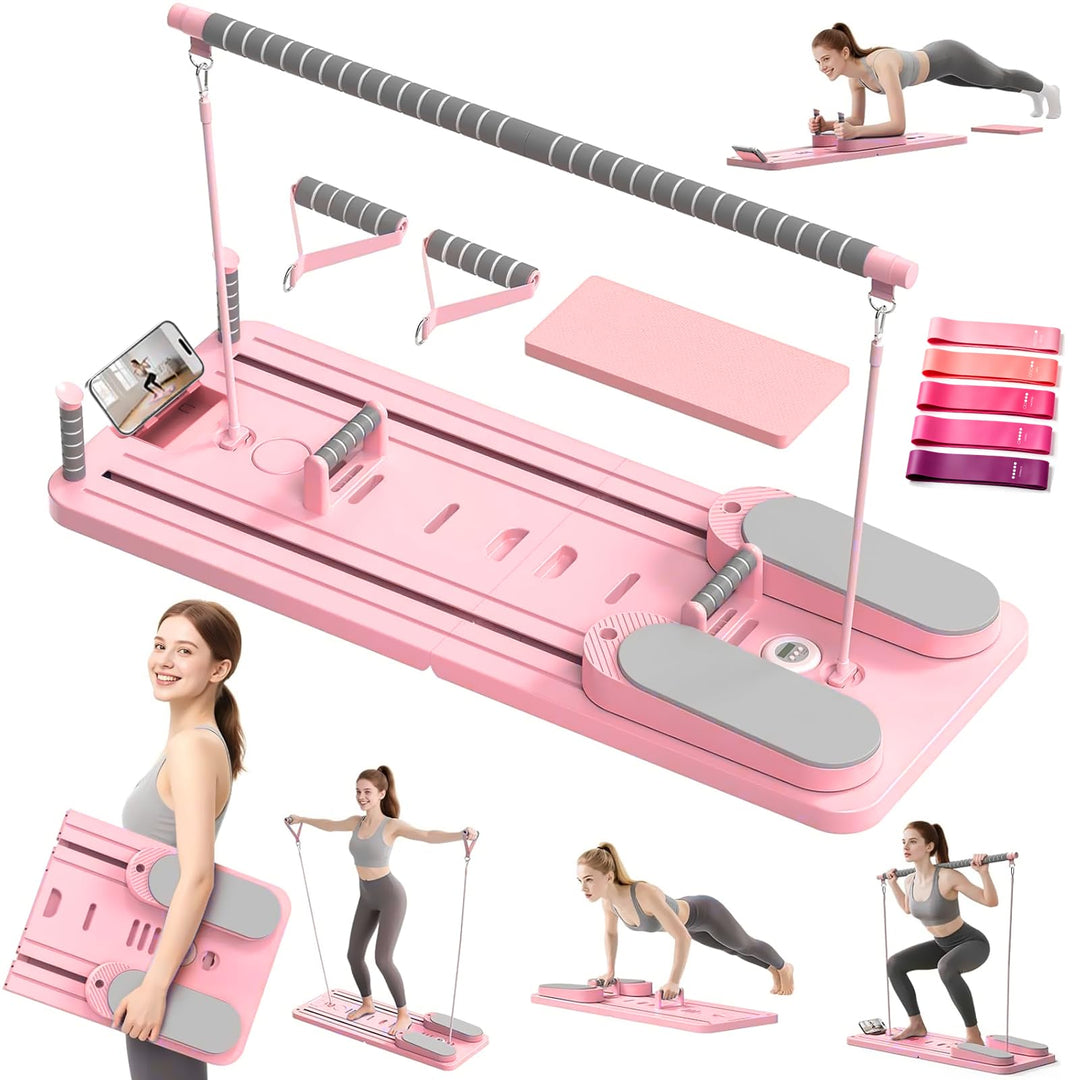 Pilates Board Upgraded, 6-in-1 Faltbares Pilates Reformer Set für Zuhause, Multifunktionales Ganzkör