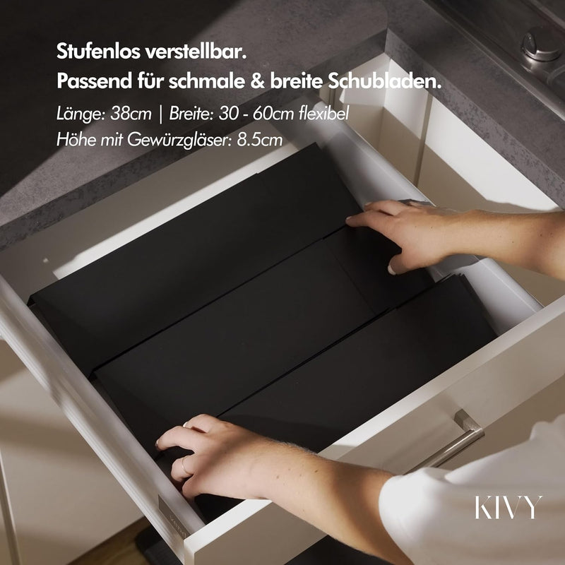 KIVY Gewürzregal Schublade Metall - Verstellbar & passend für alle Schubladen - Gewürz Organizer Sch