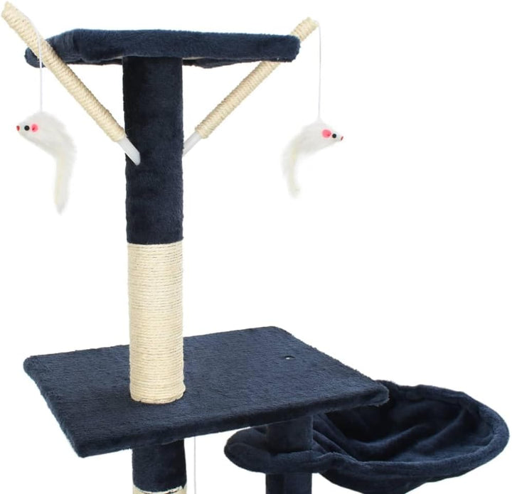 Katzen-Kratzbaum mit Sisal-Kratzsäulen 230-250 cm Blau, Stabiler Spielturm mit Höhlen, Hängematte un