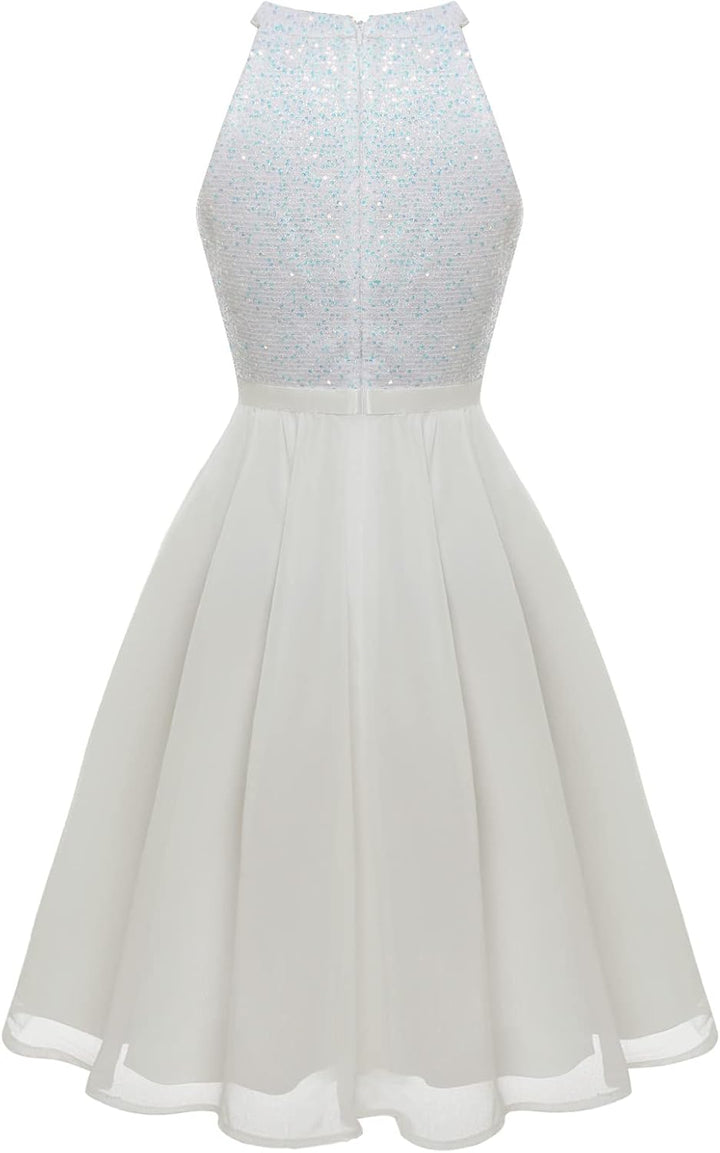 Bbonlinedress Paillettenkleid Damen elegant Neckholder festliches Glitzer Kleid jugendweihes Cocktai