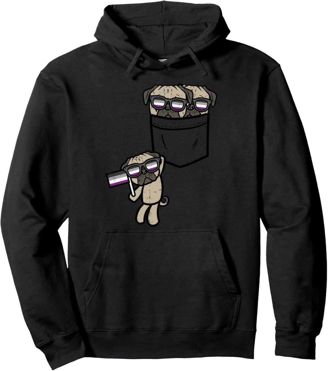 Pugs In Pocket Dogs LGBTQ Asexual Flag Ace Pride Ally Pullover Hoodie