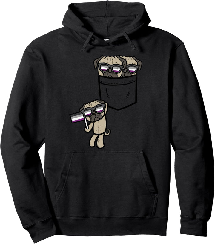 Pugs In Pocket Dogs LGBTQ Asexual Flag Ace Pride Ally Pullover Hoodie