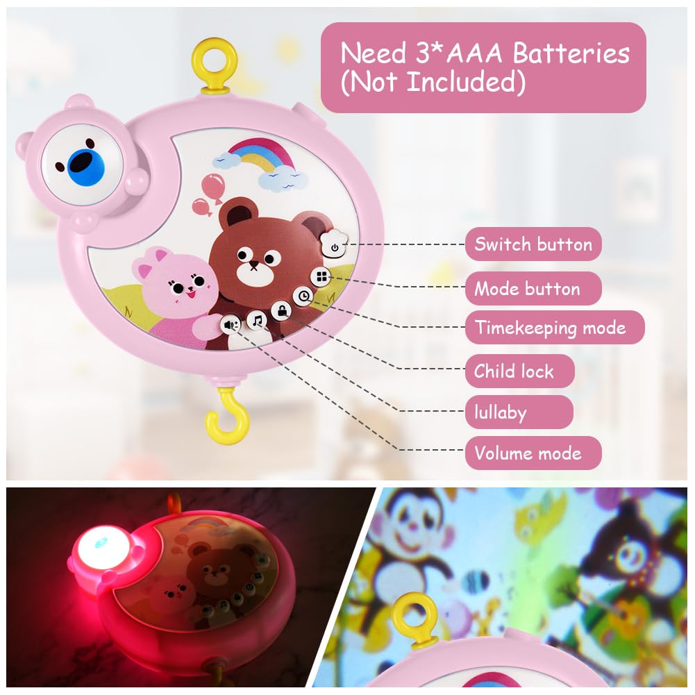 Babybett-Spielzeug, Mobile für Babybett, Baby Einschlafhilfe Musikspielzeug mit süssen Tieren, Babyb
