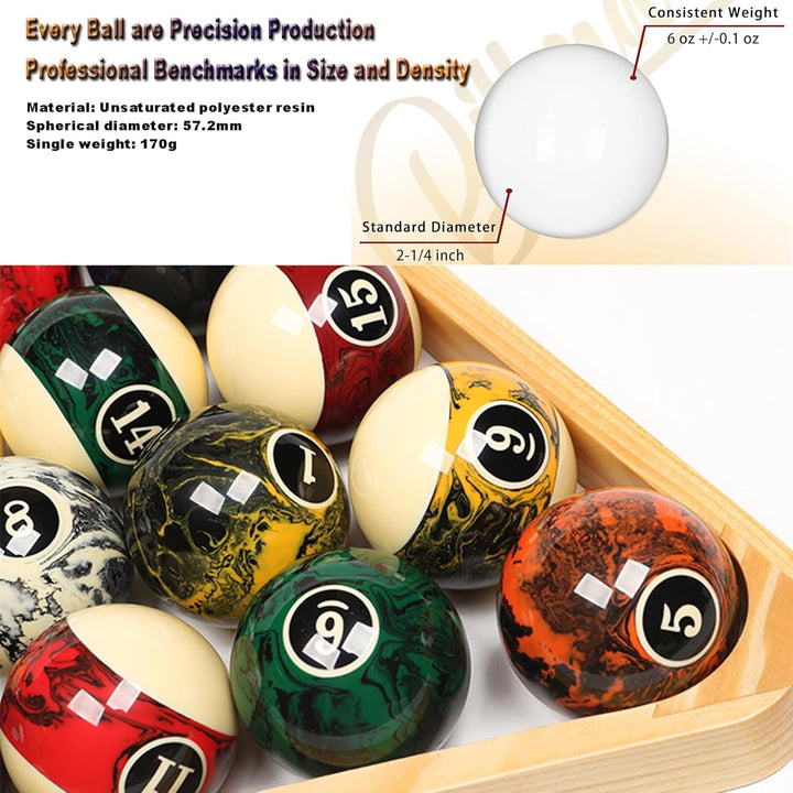 2-1/4" Premium Billardkugeln Set,Professionelle Poolbälle, Marmor Wirbel-Stil Billardtischbälle 16 B