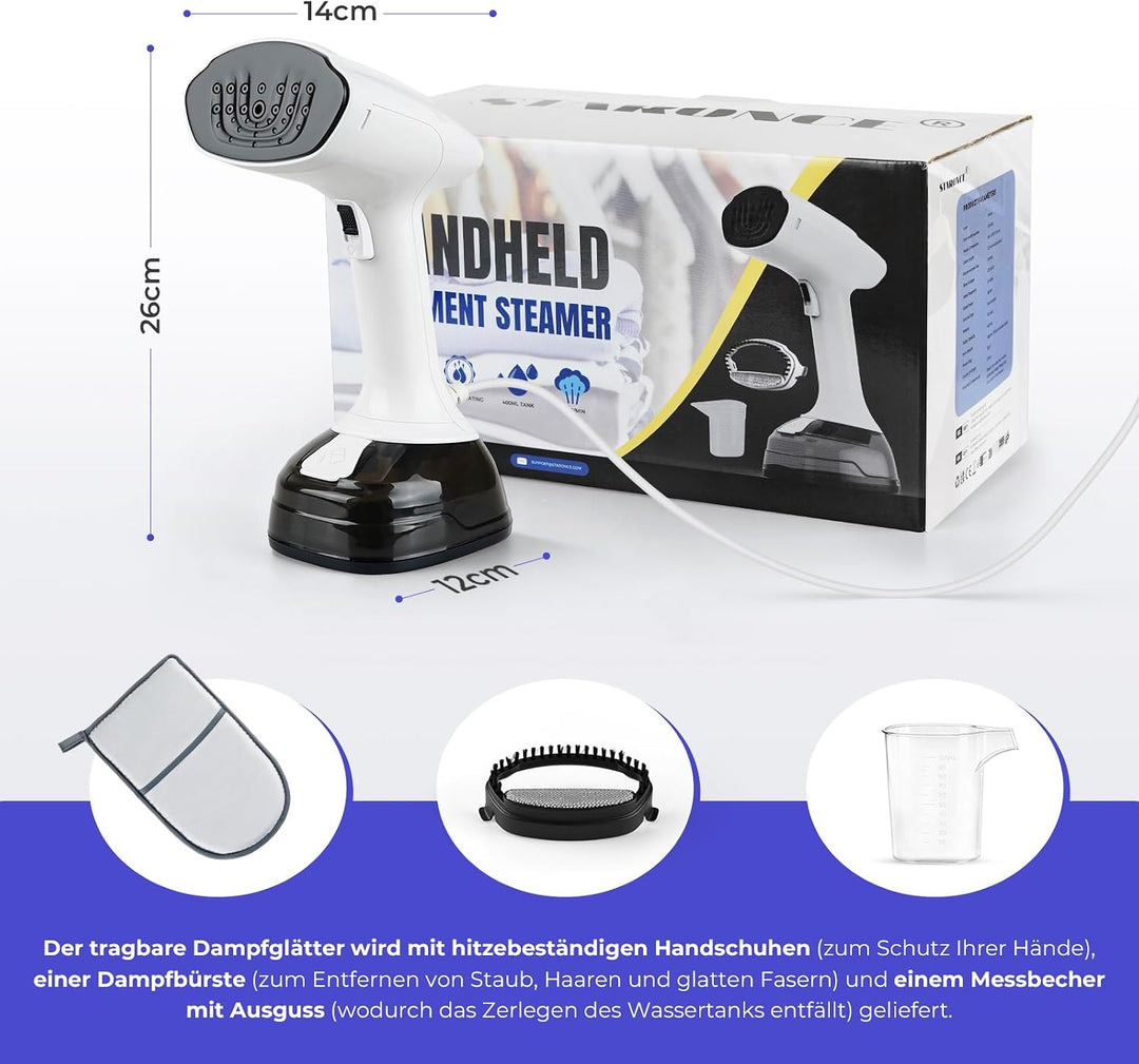 Steamer & Dampfglätter 1800W, Tragbarer Dampfbügler mit 3 Dampfstufen & 400ml Wassertank, Kompakter