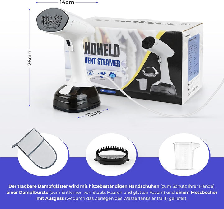 Steamer & Dampfglätter 1800W, Tragbarer Dampfbügler mit 3 Dampfstufen & 400ml Wassertank, Kompakter