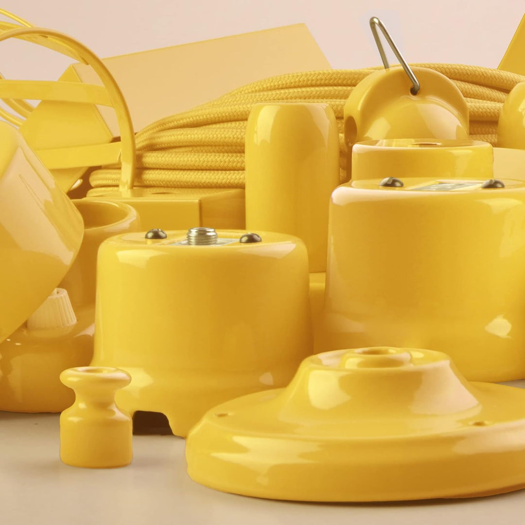 Amarcords - 5 Rosetten aus Porzellan für Pendelleuchten mit farbig gewölbten Keramikgehäusen BLAU GE