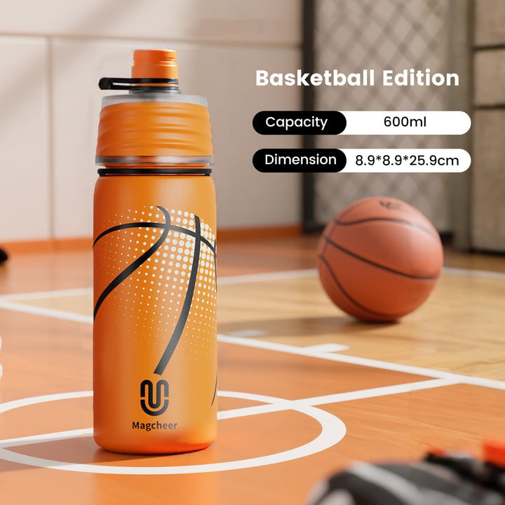 magcheer 600ml Trinkflasche Kinder Basketball mit Sprühfunktion | 3D Strukturierte Isolierte Nebel W