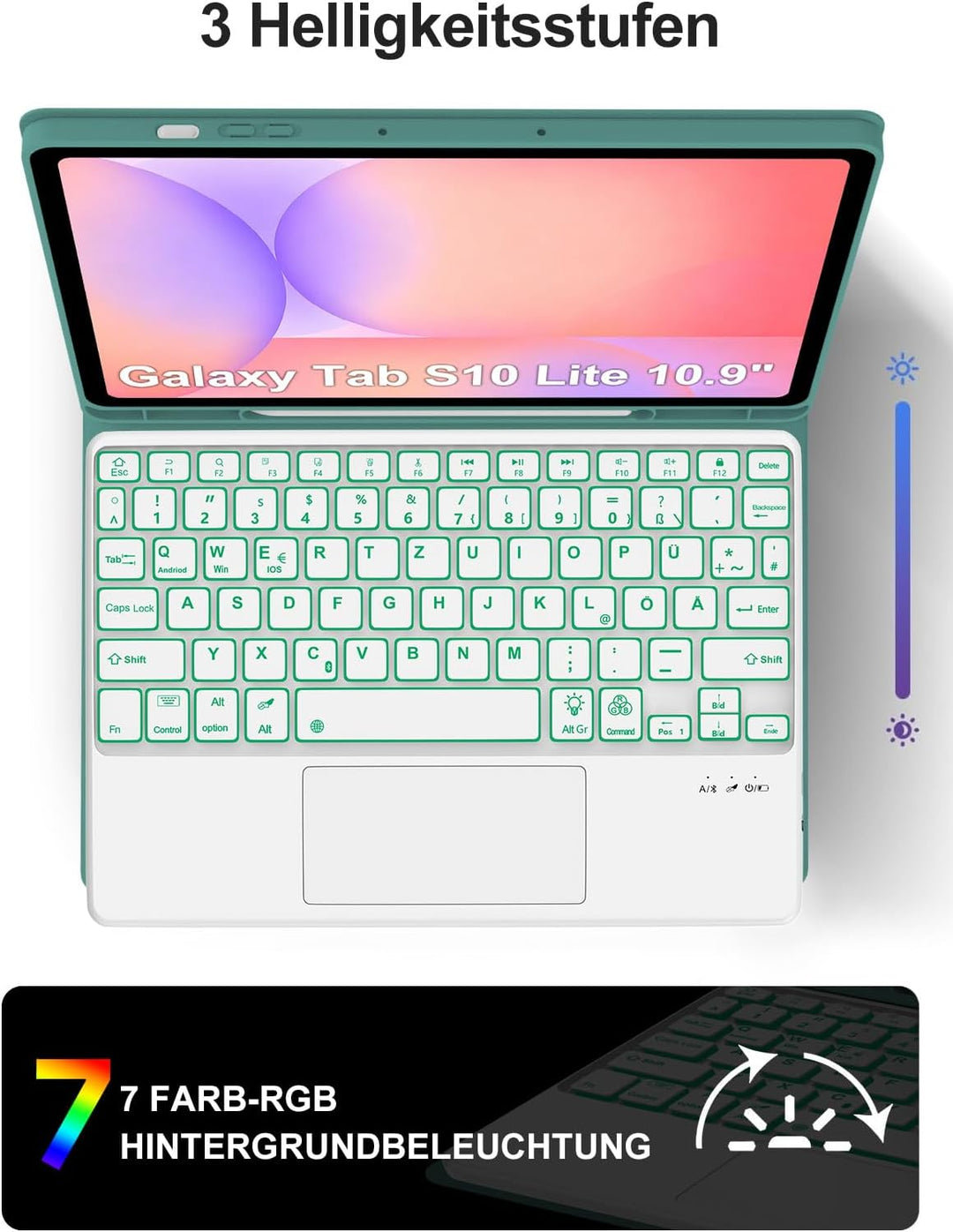 JADEMALL Hülle mit Touchpad & RGB-Tastatur für Samsung Galaxy Tab S10 Lite/S10 FE/S9 FE 10,9" & S9 1