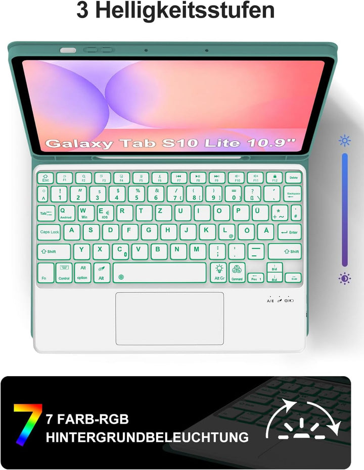 JADEMALL Hülle mit Touchpad & RGB-Tastatur für Samsung Galaxy Tab S10 Lite/S10 FE/S9 FE 10,9" & S9 1