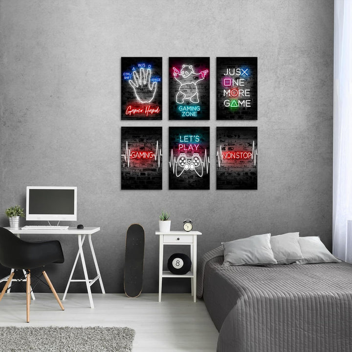 Novart Wandbilder Set - KOMPLETT AUFHÄNGFERTIG - Made in Germany - Moderne Bilder Gamer Spielkonsole