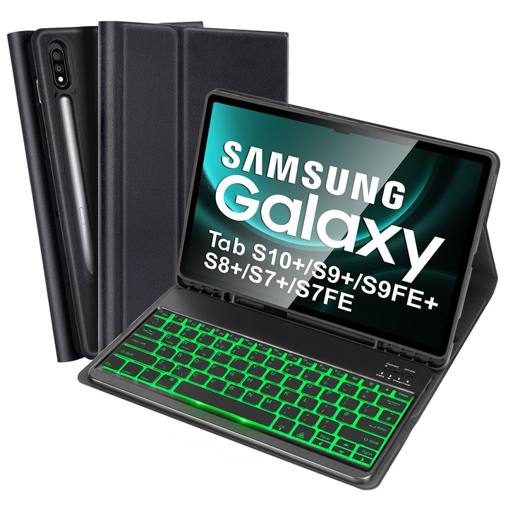 SOPPY Samsung Galaxy Tab S9 FE+/S9+/S8+/S7+/S7 FE 12,4 Zoll Tastaturhülle mit Hintergrundbeleuchtung