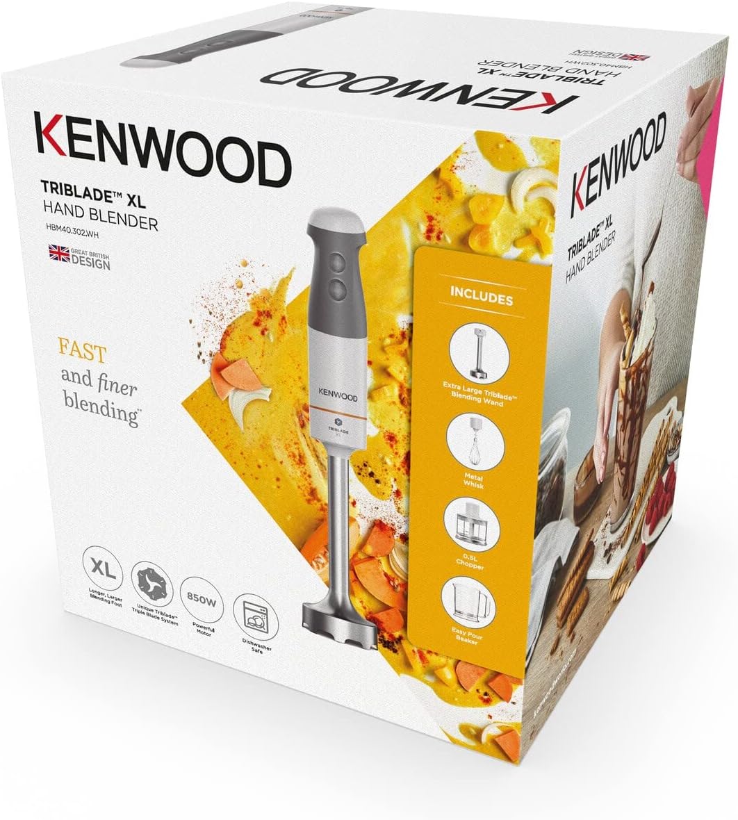 Kenwood Tauchmixer HBM40.302WH, TriBlade System mit 3 Klingen, 1 Geschwindigkeit und Turbo, Metallst